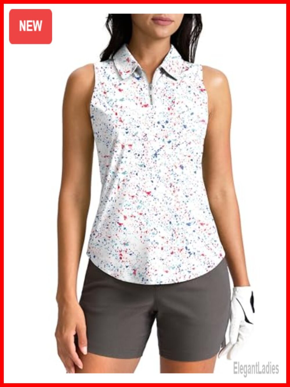 Sleeveless Zip Up Collared Golf Polo Shirt UPF 50+ Athletic Top